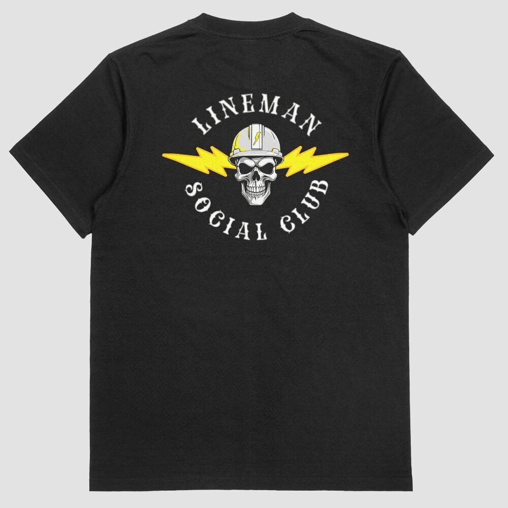LINEMAN SOCIAL CLUB  Electrician Line worker T-shirt Black 100% Cotton